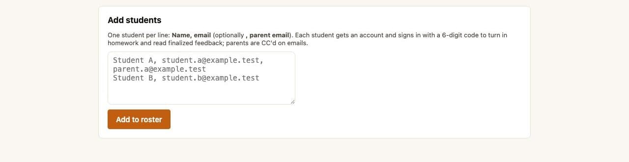 Real Augmind Add students form for a batch roster