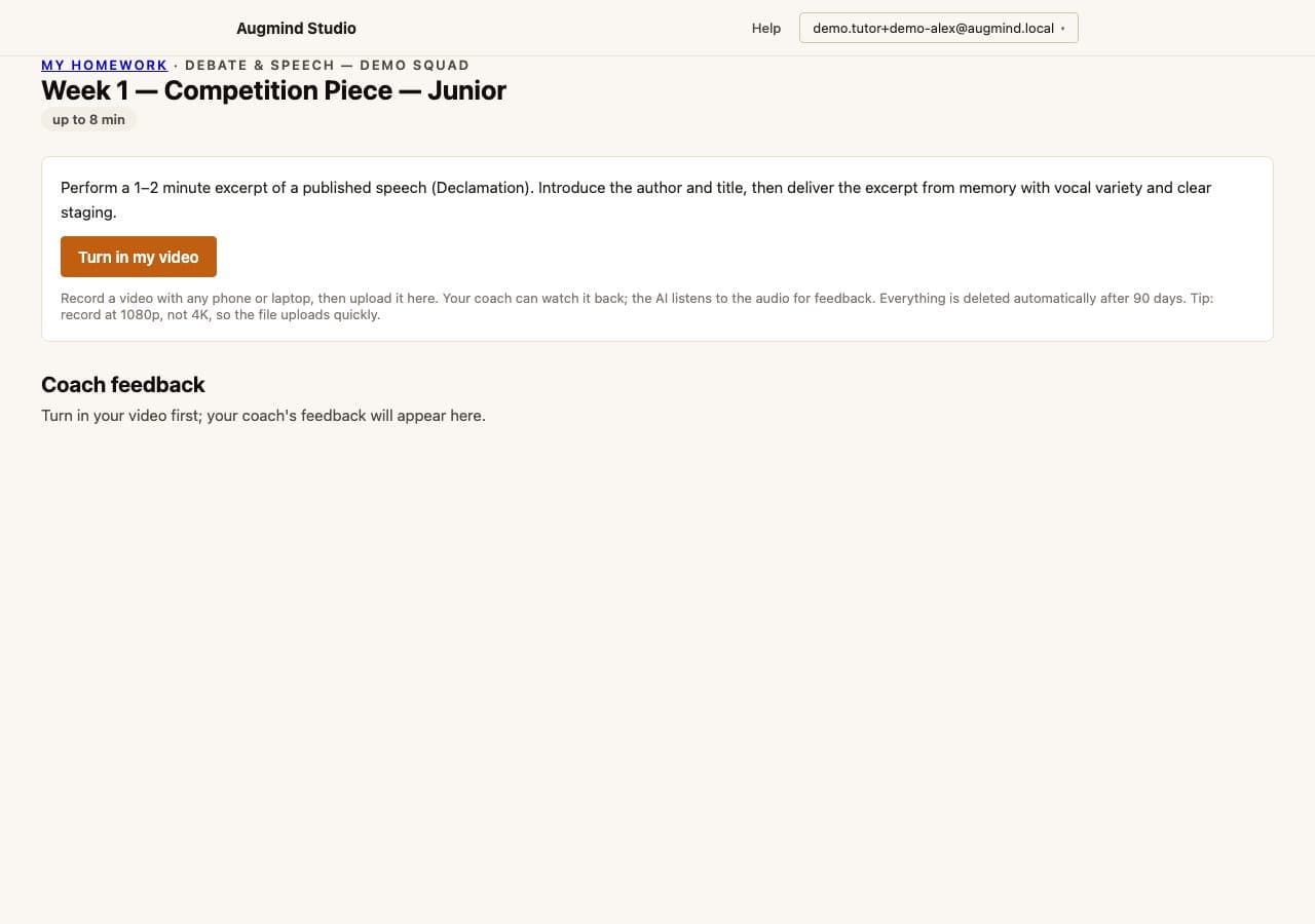 Real Augmind student homework page with the assignment prompt expanded