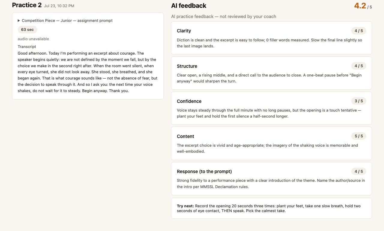 Real Augmind practice assignment with instant AI feedback instructions